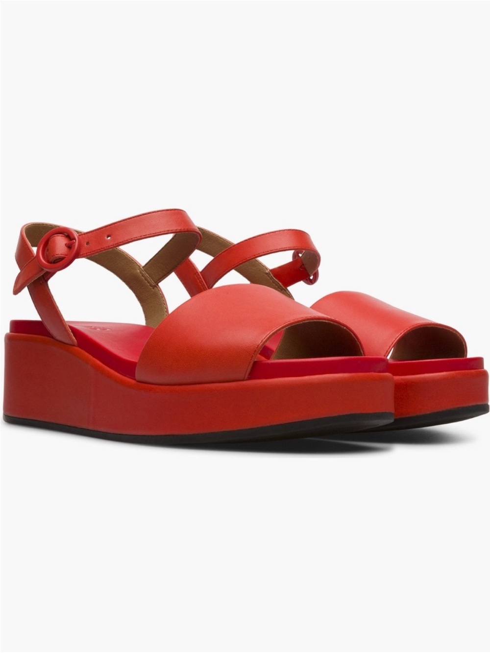 Camper Misia Leather Platform Sandals Sz 39/8.5 Red